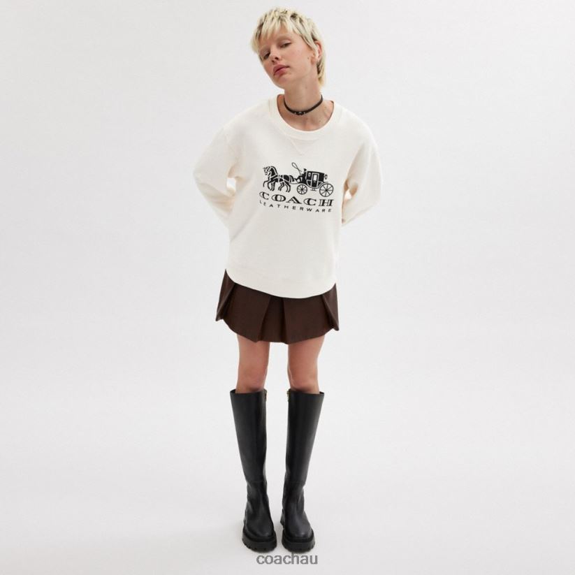Coach Women HORSE AND CARRIAGE CREWNECK SWEATSHIRT Chalk Z8JFB8495