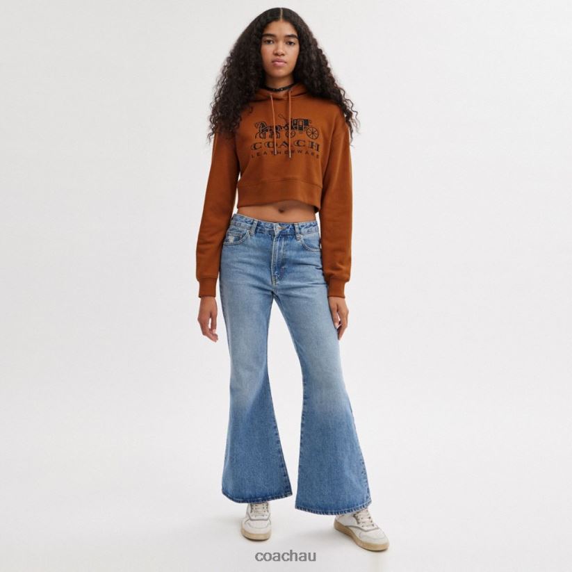 Coach Women HORSE AND CARRIAGE CROPPED HOODIE IN ORGANIC COTTON Brown Z8JFB8480