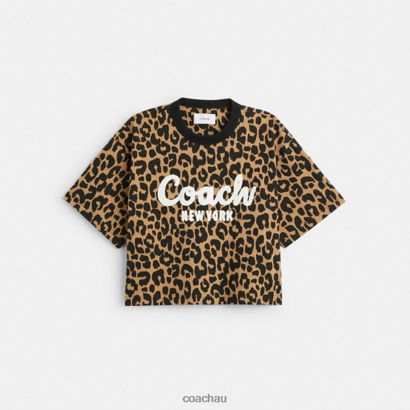 Coach Women LEOPARD CURSIVE SIGNATURE CROPPED T-SHIRT Leopard Z8JFB8474