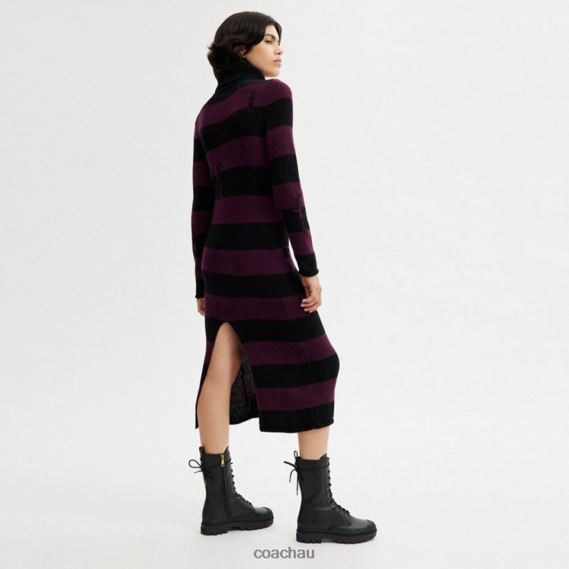 Coach Women NEW YORK APPLE DISTRESSED SWEATER DRESS Black Multi. Z8JFB8489