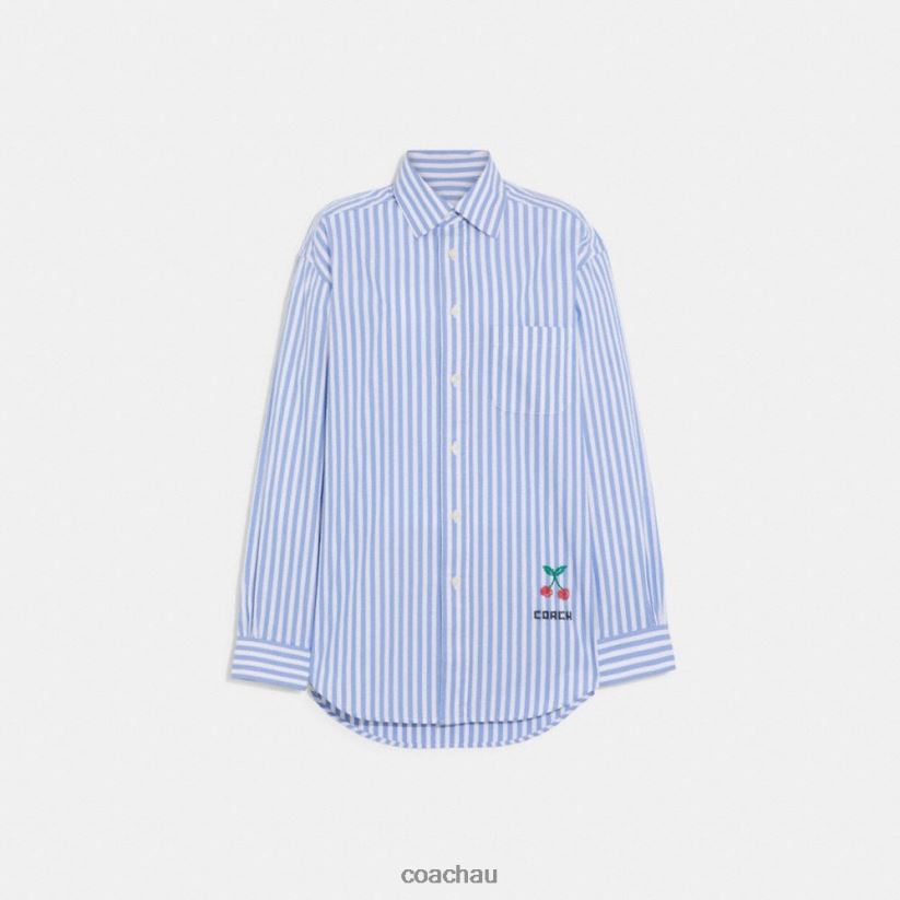 Coach Women STRIPED BUTTON DOWN SHIRT Blue Multi. Z8JFB8499