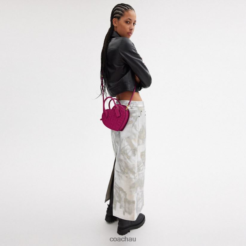 Coach Women HEART BAG IN SIGNATURE LEATHER B4/MAGENTA Z8JFB8240