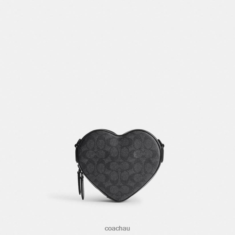 Coach Women HEART CROSSBODY IN SIGNATURE CANVAS MW/Charcoal/Black Z8JFB8205