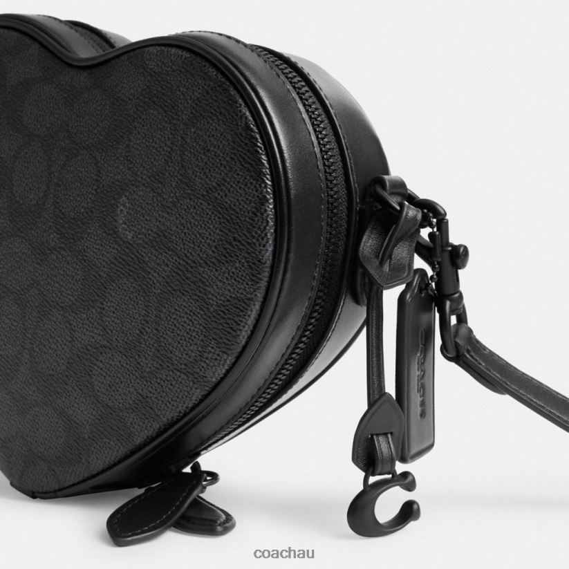 Coach Women HEART CROSSBODY IN SIGNATURE CANVAS MW/Charcoal/Black Z8JFB8205