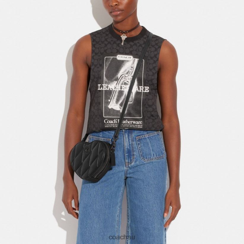 Coach Women HEART CROSSBODY WITH QUILTING V5/Black Z8JFB8204