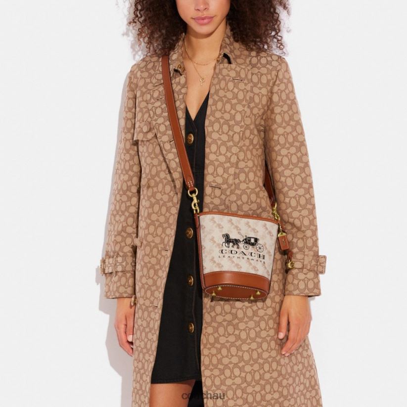 Coach Women DAKOTA BUCKET BAG 16 WITH HORSE AND CARRIAGE PRINT B4/Chalk Burnished Amber Z8JFB820