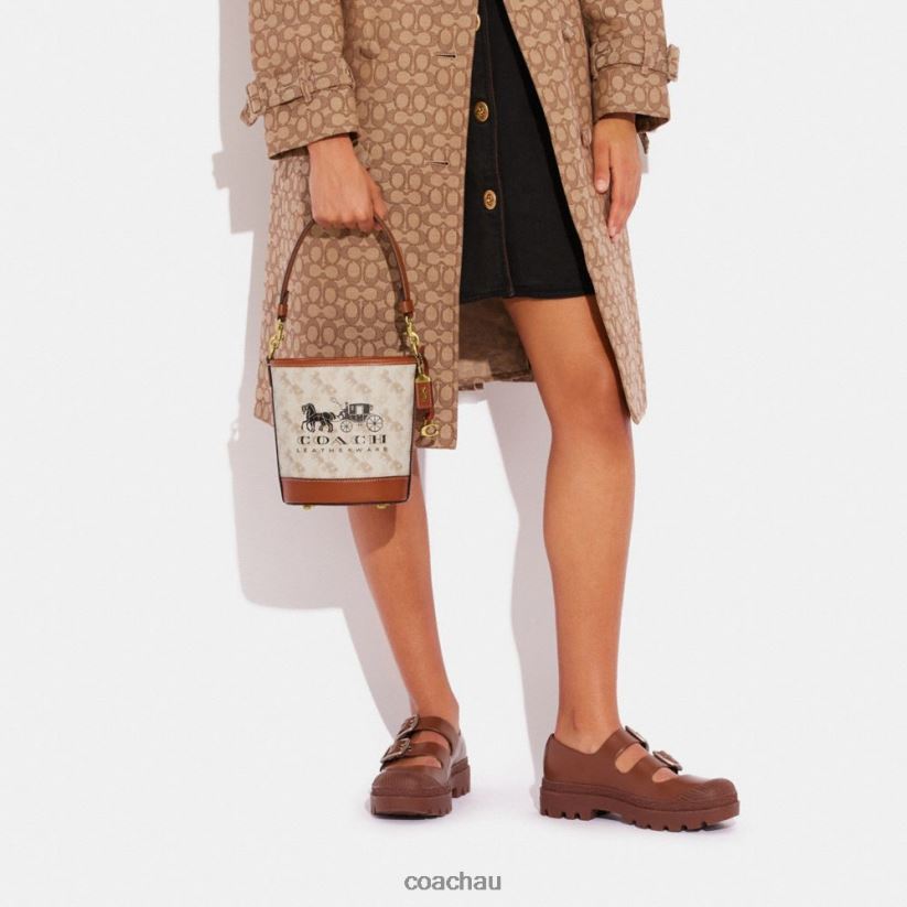 Coach Women DAKOTA BUCKET BAG 16 WITH HORSE AND CARRIAGE PRINT B4/Chalk Burnished Amber Z8JFB820