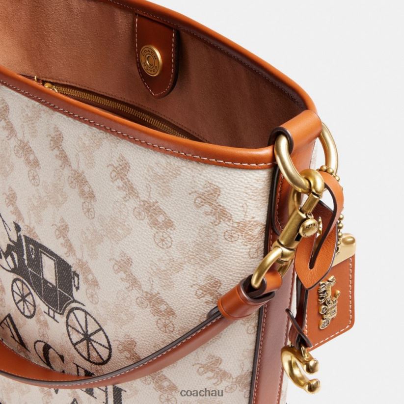 Coach Women DAKOTA BUCKET BAG WITH HORSE AND CARRIAGE PRINT B4/Chalk Burnished Amber Z8JFB823