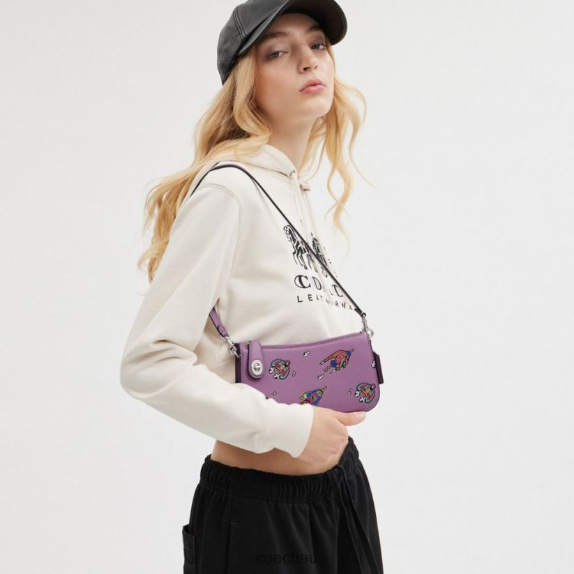 Coach Women COSMIC COACH PENN SHOULDER BAG WITH ROCKET PRINT LH/Violet Orchid Multi Z8JFB869