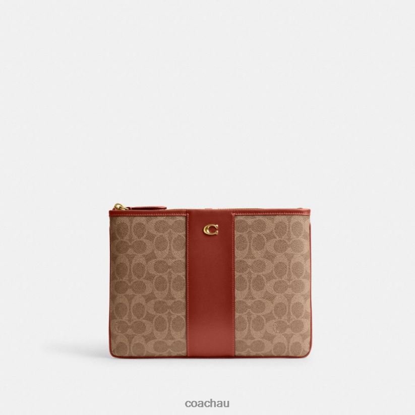 Coach Women POUCH 28 IN SIGNATURE CANVAS B4/Tan Rust Z8JFB8315