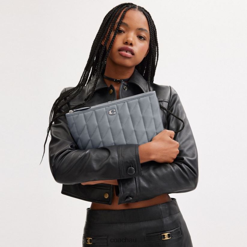 Coach Women POUCH 28 WITH PILLOW QUILTING LH/Grey Blue Z8JFB8309