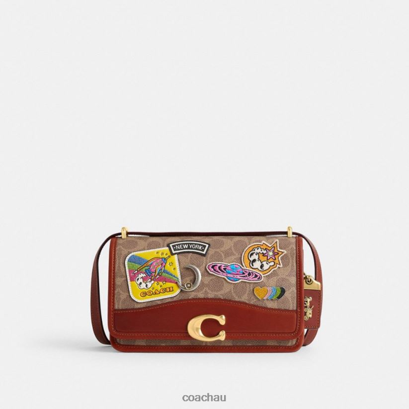 Coach Women COSMIC COACH BANDIT SHOULDER BAG IN SIGNATURE CANVAS WITH PATCHES B4/Tan Rust Multi Z8JFB8267