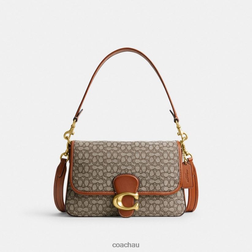 Coach Women SOFT TABBY SHOULDER BAG IN MICRO SIGNATURE JACQUARD B4/Cocoa Burnished Amb Z8JFB8140