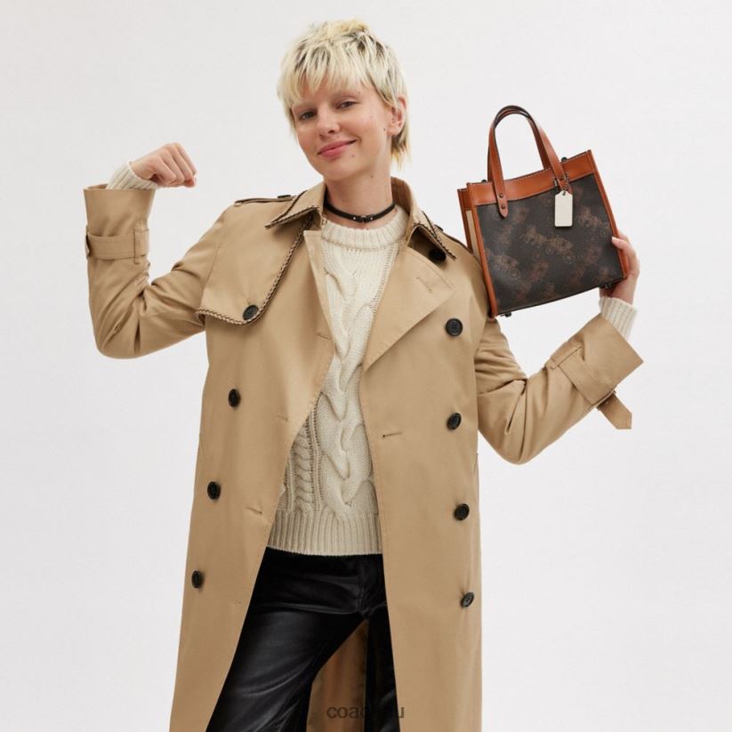 Coach Women FIELD TOTE 22 WITH LARGE HORSE AND CARRIAGE PRINT V5/Truffle Burnished Amber Z8JFB8296