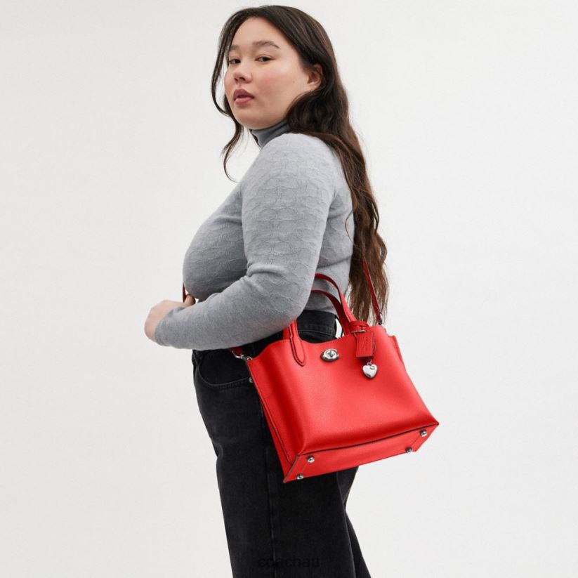 Coach Women WILLOW TOTE 24 WITH HEART CHARM LH/Sport Red Z8JFB8283