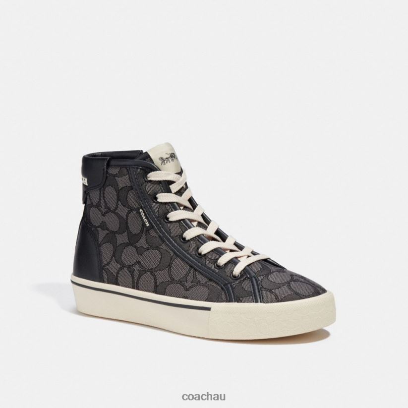 Coach Women CITYSOLE HIGH TOP PLATFORM SNEAKER IN SIGNATURE JACQUARD Smoke Coal/Black Z8JFB8430