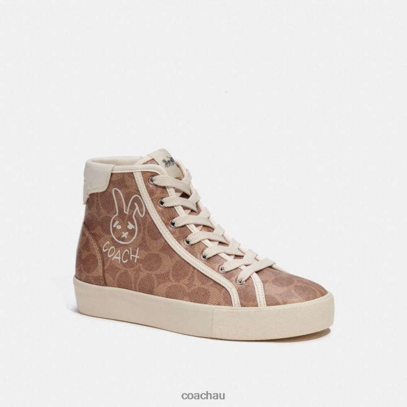 Coach Women LUNAR NEW YEAR CITYSOLE HIGH TOP PLATFORM SNEAKER IN SIGNATURE CANVAS WITH RABBIT TAN Z8JFB8427