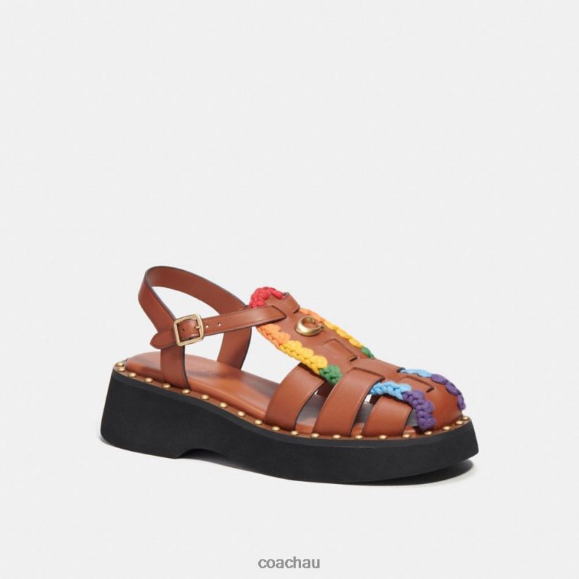 Coach Women VIVIENNE SANDAL WITH RAINBOW CROCHET Burnished Amber/Rainbow Z8JFB8420