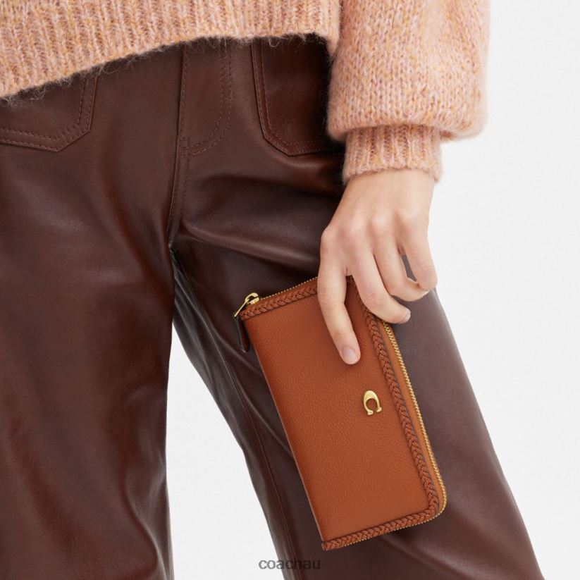 Coach Women ACCORDION ZIP WALLET WITH BRAID B4/Burnished Amber Z8JFB8322