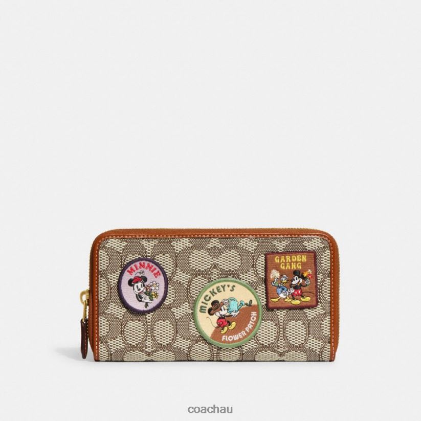 Coach Women DISNEY X COACH ACCORDION ZIP WALLET IN SIGNATURE TEXTILE JACQUARD WITH PATCHES B4/Cocoa Burnished Amb Z8JFB8326