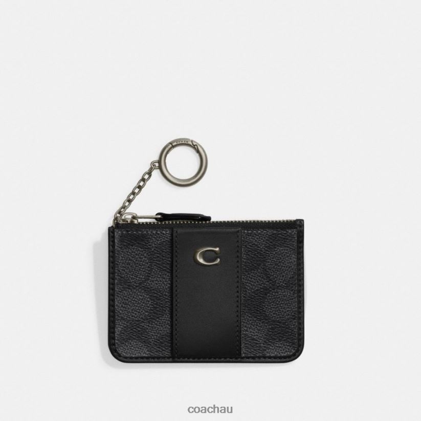 Coach Women MINI SKINNY ID CASE IN SIGNATURE CANVAS MW/Charcoal/Black Z8JFB8330