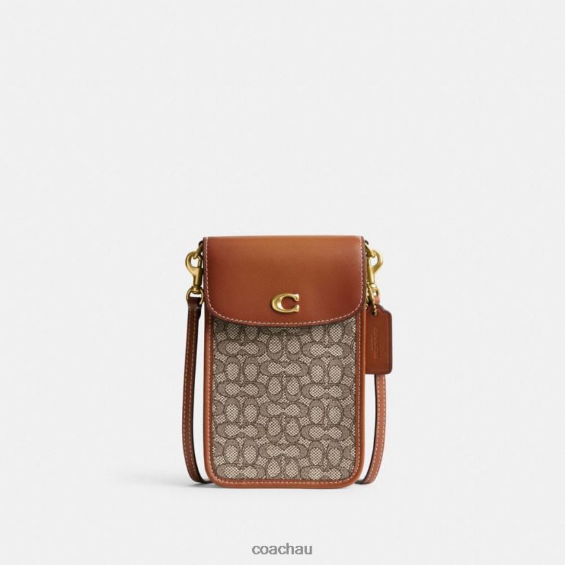 Coach Women PHONE CROSSBODY IN MICRO SIGNATURE JACQUARD B4/Cocoa Burnished Amb Z8JFB8386