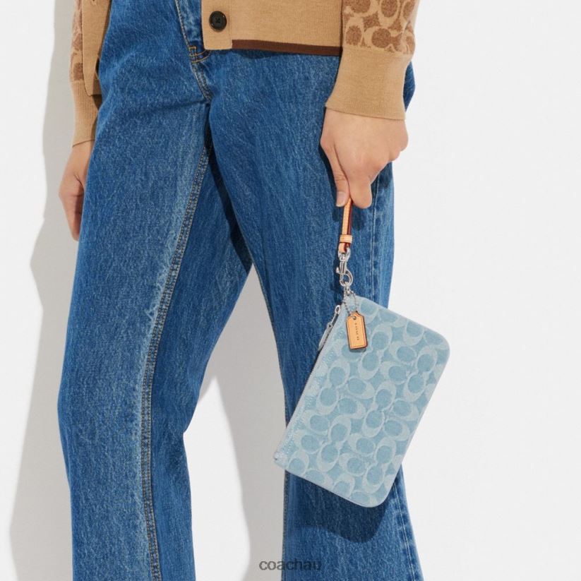 Coach Women SMALL WRISTLET IN SIGNATURE DENIM LH/Pale Blue Z8JFB8364